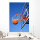 Basketball Shot Falling Through the Net, Blue Sky Wall Mural