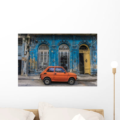Vintage Car Havana Cuba Wall Decal shown on a wall