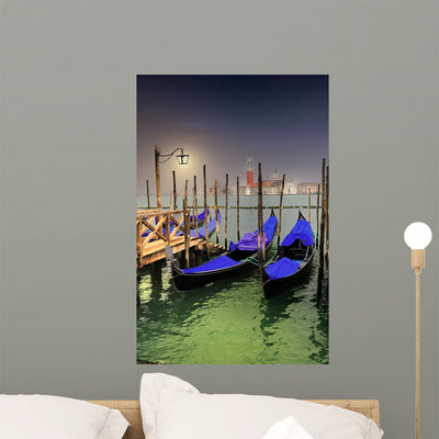 Venice Docked Gondolas Wall Decal shown on a wall