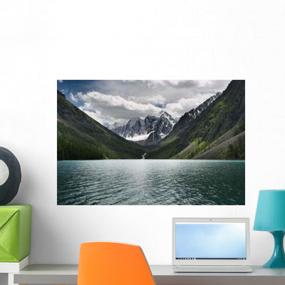 Mountain Lake Wall Decal Design 4 shown on a wall