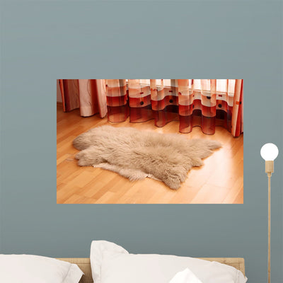 Sheepskin Carpet Wooden Floor Wall Decal shown on a wall