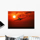 Airplane Flying In Sunrise/Sunset Wall Mural