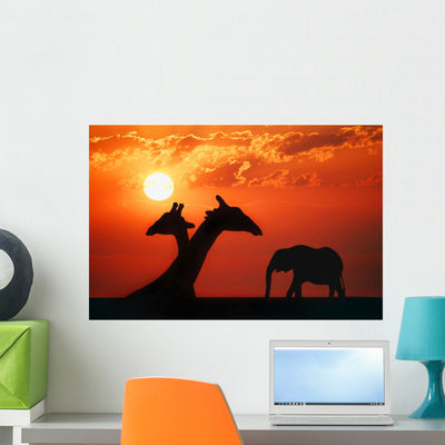 African Animals Wall Mural shown on a wall