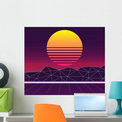 Retro Futuristic Wall Decal shown on a wall