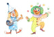 Two Clown Watercolor Illustration Wall Decal Sticker Set