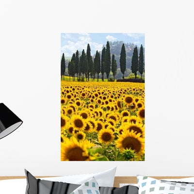 Sunflower Field Tuscany Wall Decal shown on a wall