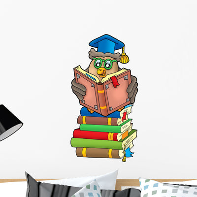 Reading Owl Teacher Books Wall Decal shown on a wall