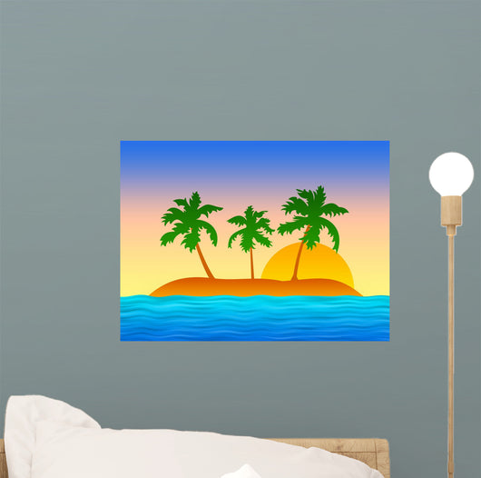 Island with Palms Blue Wall Decal