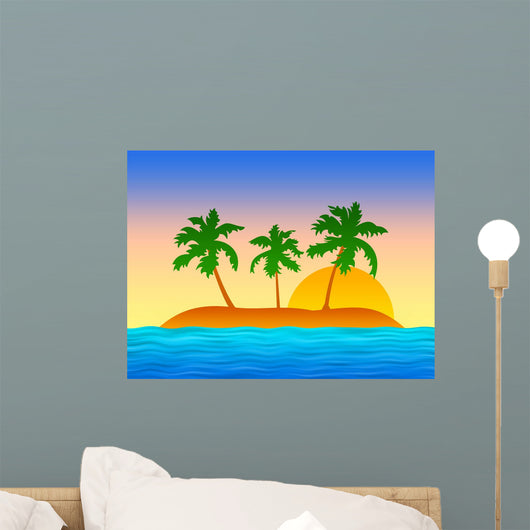 Island with Palms Blue Wall Decal