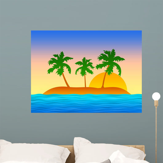Island with Palms Blue Wall Decal