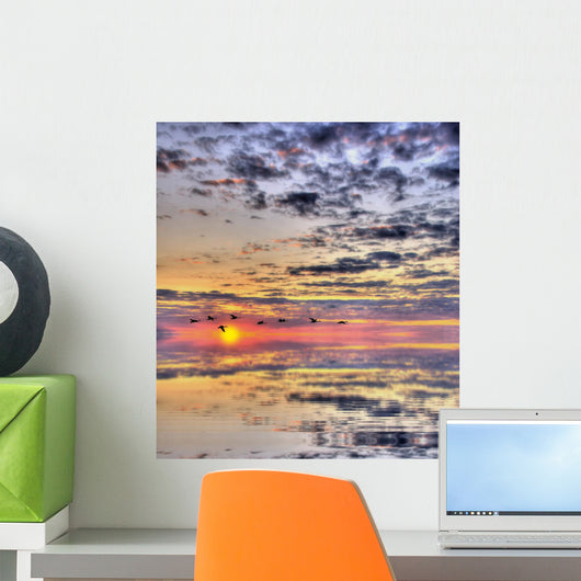 Beautiful Sunset with Flock Wall Decal
