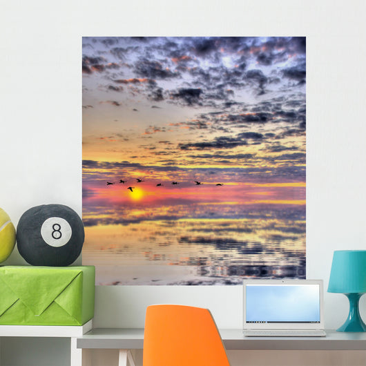 Beautiful Sunset with Flock Wall Decal