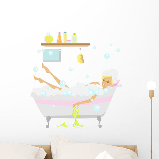 Girl Taking Bubble Bath Wall Decal