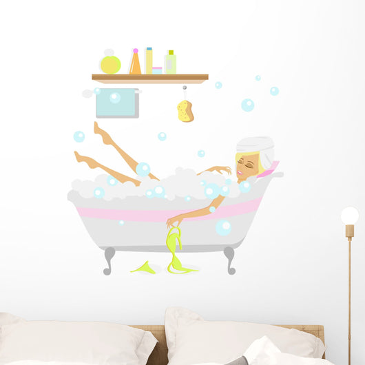Girl Taking Bubble Bath Wall Decal