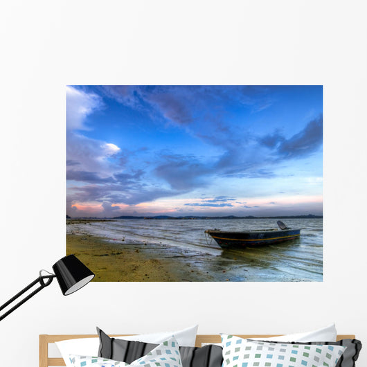 Beached Boat Low-tide Sunset Wall Decal