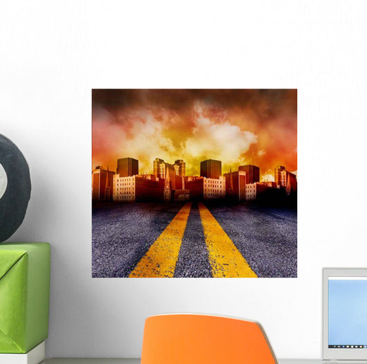 Road Going into City Wall Decal