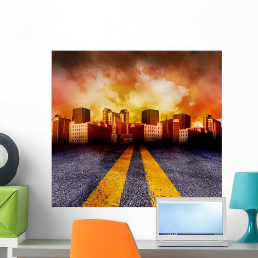 Road Going into City Wall Decal