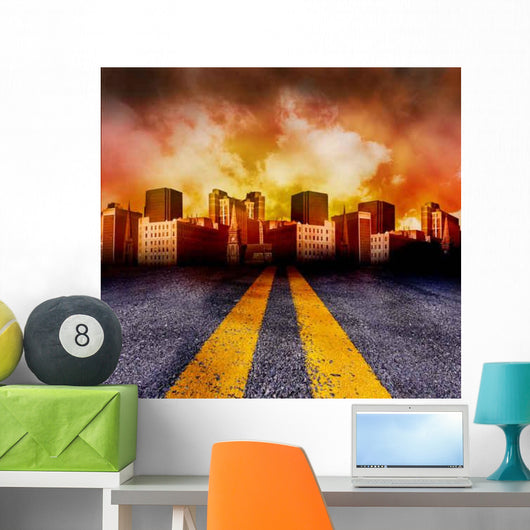 Road Going into City Wall Decal