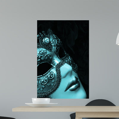 Venetian Mask Wall Decal shown on a wall