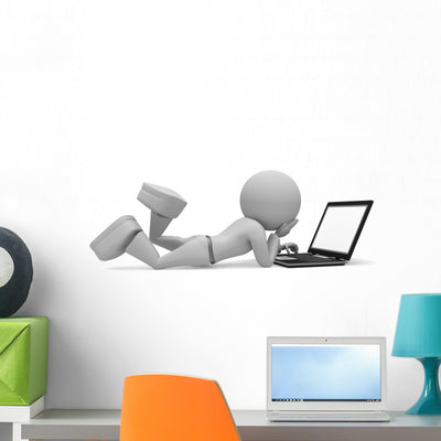 Man and Computer Wall Decal shown on a wall