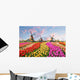 Landscape with Tulips Zaanse Windmills Wall Decal