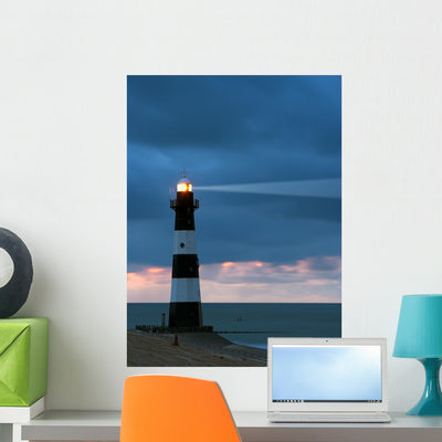 Lighthouse Dusk Wall Decal shown on a wall