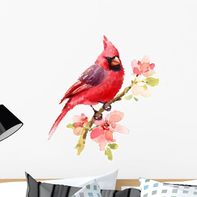 Cardinal Red Bird Wall Decal shown on a wall