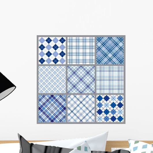 Nine Blue Plaids Wall Decal