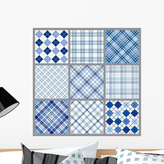 Nine Blue Plaids Wall Decal