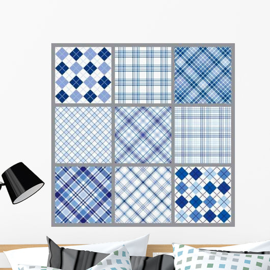 Nine Blue Plaids Wall Decal
