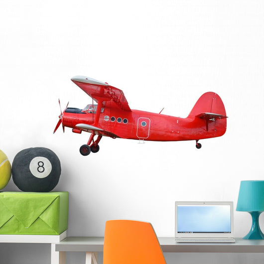 Red Airplane Biplane Wall Decal