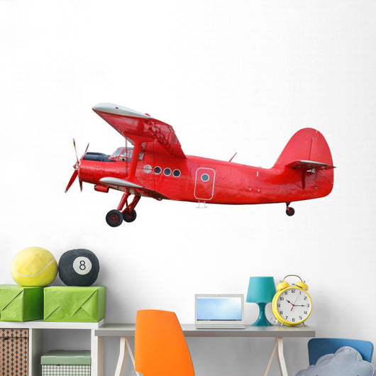 Red Airplane Biplane Wall Decal