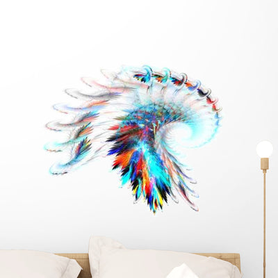Rainbow Feathers Wall Decal shown on a wall