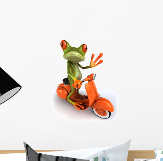 Frog Ridding Orange Vespa Wall Decal