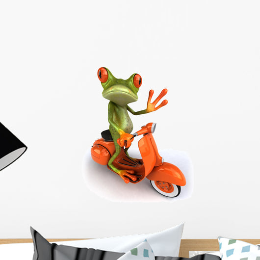 Frog Ridding Orange Vespa Wall Decal