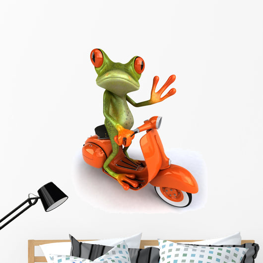 Frog Ridding Orange Vespa Wall Decal
