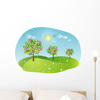 Spring Trees Wall Decal shown on a wall