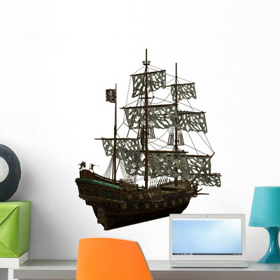 Pirate Ship Wall Decal shown on a wall
