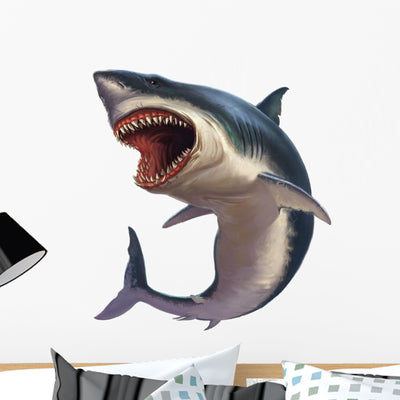 Great White Shark Wall Decal shown on a wall