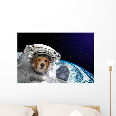 Dog Astronaut Space Wall Decal shown on a wall