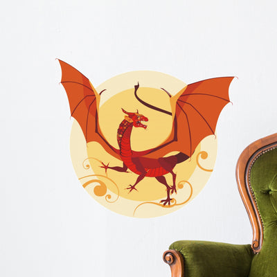 Red Western Dragon Wall Decal shown on a wall