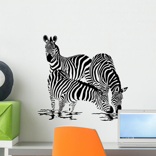 Three Zebras Drink Water Wall Decal