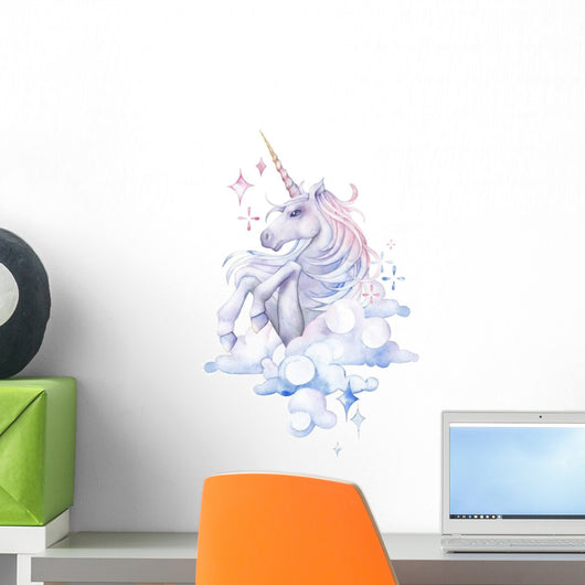 Cute Cloudy Watercolor Unicorn Wall Decal