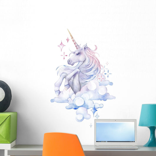 Cute Cloudy Watercolor Unicorn Wall Decal