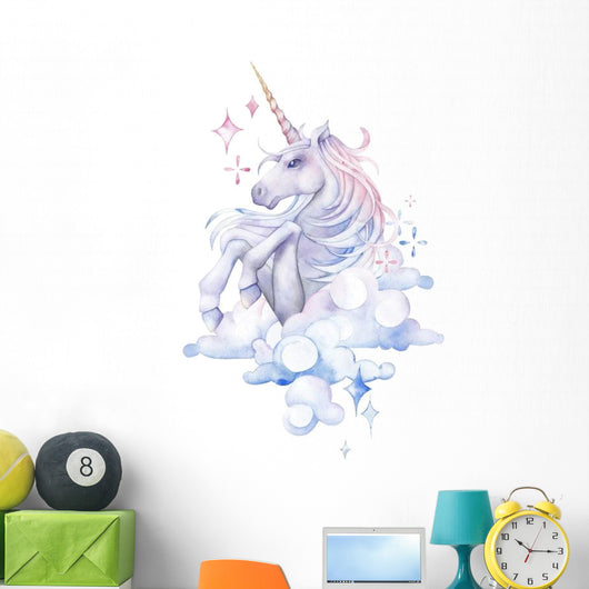 Cute Cloudy Watercolor Unicorn Wall Decal