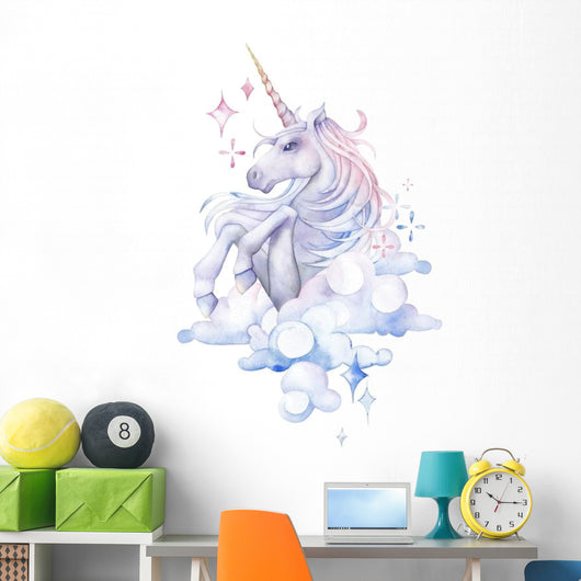 Cute Cloudy Watercolor Unicorn Wall Decal