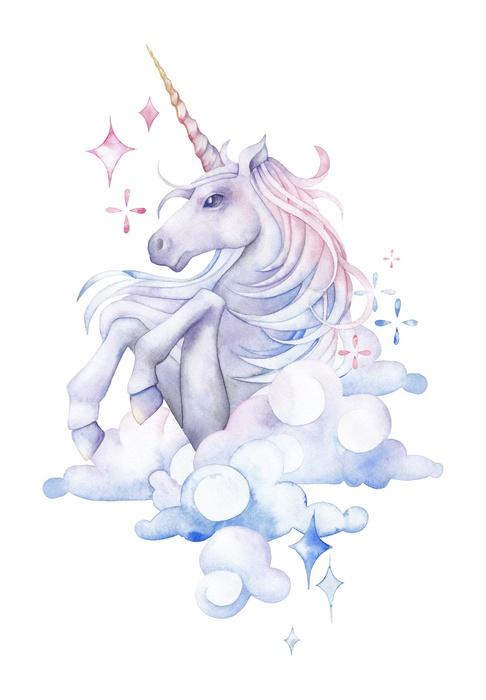 Cute Cloudy Watercolor Unicorn Wall Decal