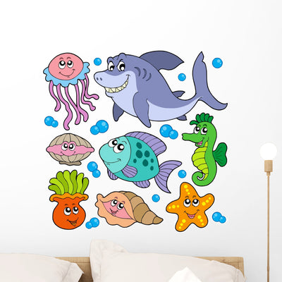Aquatic Animals Collection Wall Stickers Wall Decal shown on a wall