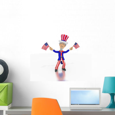 Uncle Sam Waves Two Wall Decal shown on a wall
