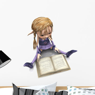 Cute Cartoon Girl Reading Wall Decal shown on a wall